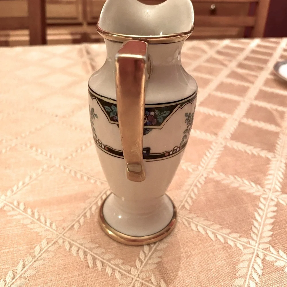 Noritake Creamer Pitcher Fruit & Floral Gold Trim Handpainted